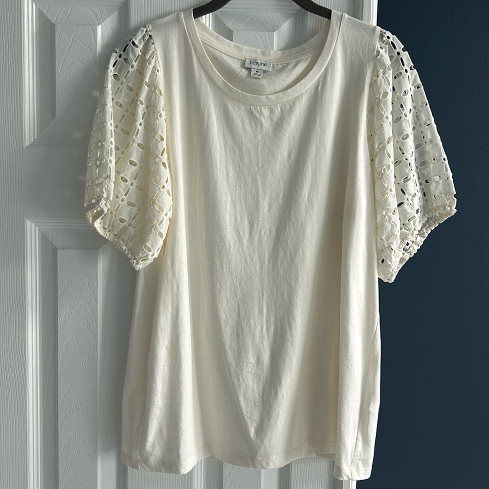 J Crew eyelet puff sleeve top